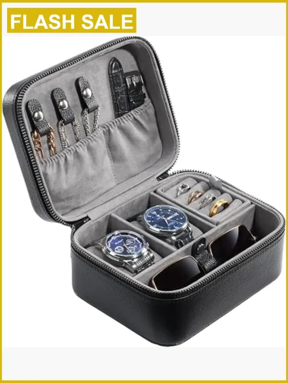Travel Watch Case, 2 Slots PU Jewelry Box, Portable Watch Storage Organizer